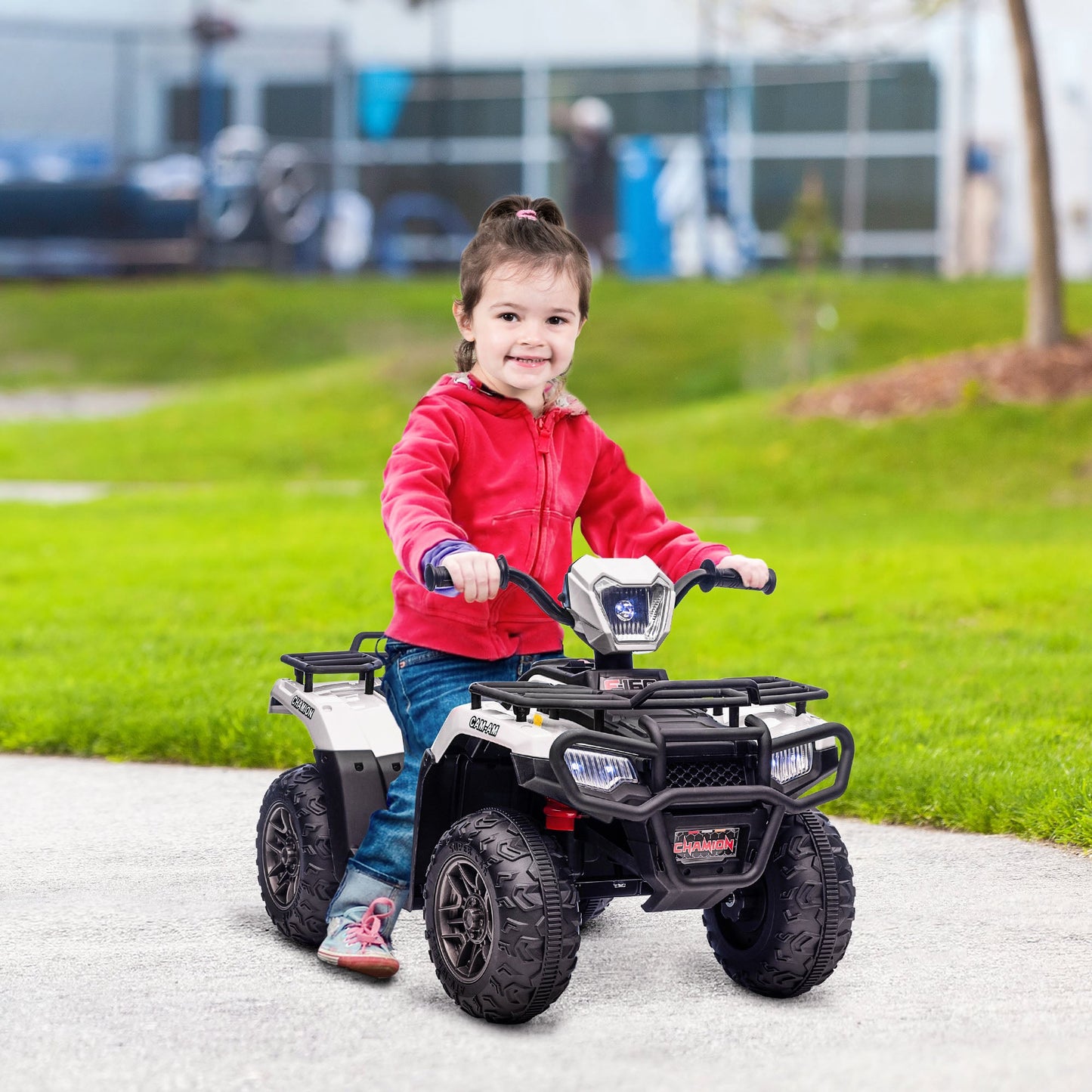 HOMCOM 12V Kids Quad Bike with Forward Reverse Functions, Electric Ride On ATV with Music, LED Headlights, for Ages 3-5 Years - White