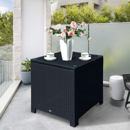 OutsunnyOutsunny Rattan Garden Furniture Side Table Patio Frame Tempered Glass New -Black