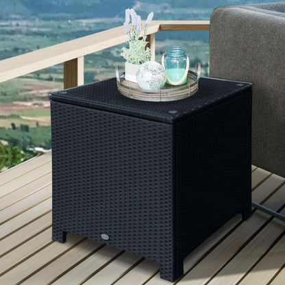 OutsunnyOutsunny Rattan Garden Furniture Side Table Patio Frame Tempered Glass New -Black