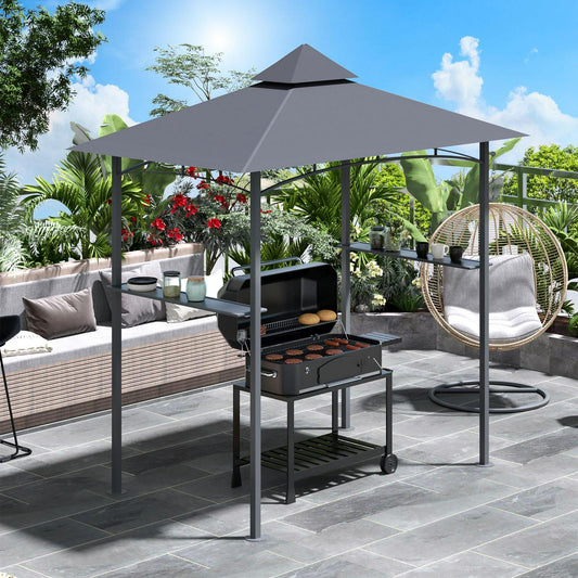 (8ft) New Double-Tier BBQ Gazebo Grill Canopy Barbecue Tent- Grey