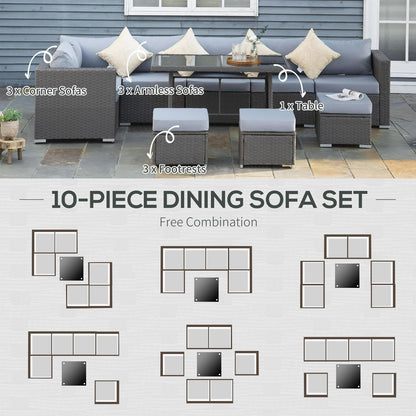 10 Pcs Corner Dining Sofa Set-Grey