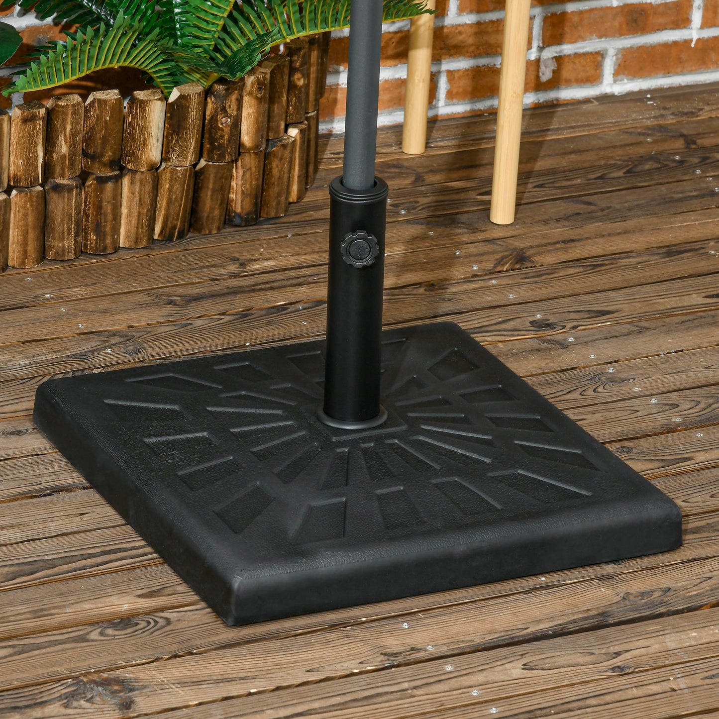 19kg Resin Garden Parasol Base Holder, Square Outdoor Market Umbrella Stand Weight for Poles of 32mm, 38mm, and 48mm, Black