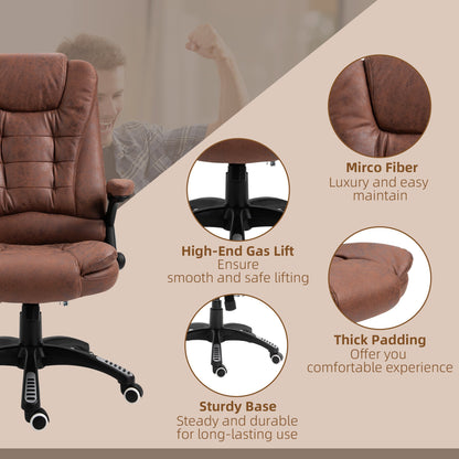 Vinsetto Massage Recliner Chair Heated Office Chair with Six Massage Points Microfiber Cloth 360Â° Swivel Wheels Brown