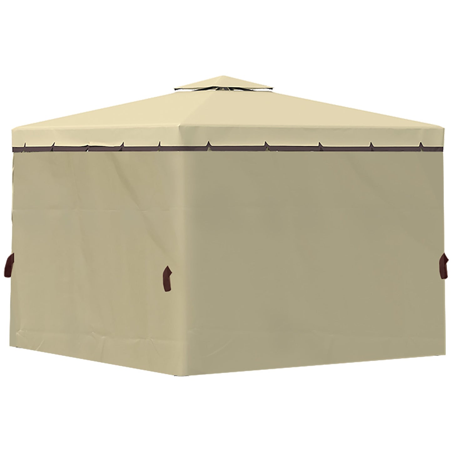 Outsunny 3 x 3(m) Patio Gazebo Canopy Garden Pavilion Tent Shelter with 2 Tier Water Repellent Roof, Mosquito Netting, Aluminium Frame, Beige