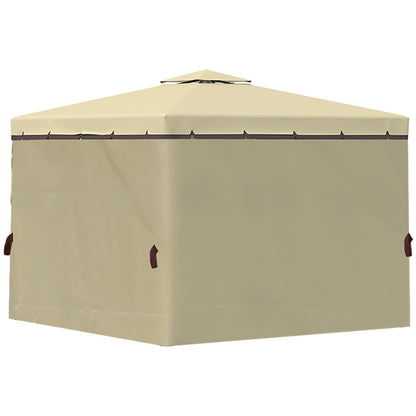 Outsunny 3 x 3(m) Patio Gazebo Canopy Garden Pavilion Tent Shelter with 2 Tier Water Repellent Roof, Mosquito Netting, Aluminium Frame, Beige