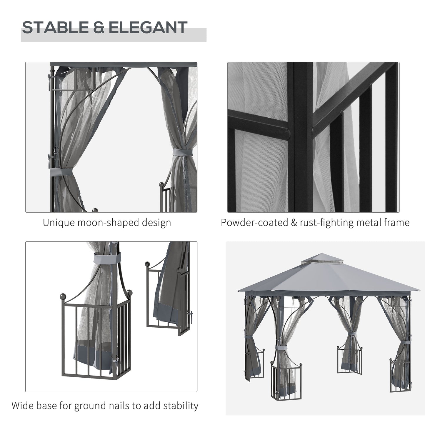 Outsunny 3 x 3 M Gazebo Outdoor Patio Party Tent Shelter Garden Canopy Double Tier Sun Shade Metal Frame Light Grey