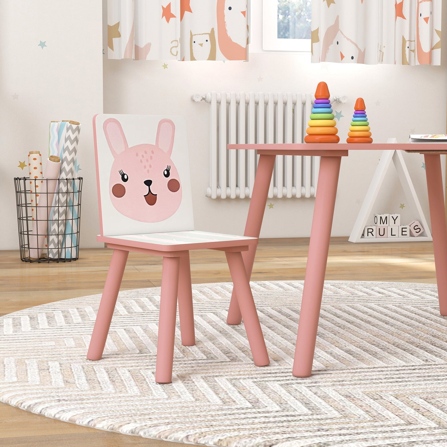 ZONEKIZ Kids Table and Chair Set and Kids Easel with Paper Roll, Storage Baskets, Kids Activity Furniture Set, Pink