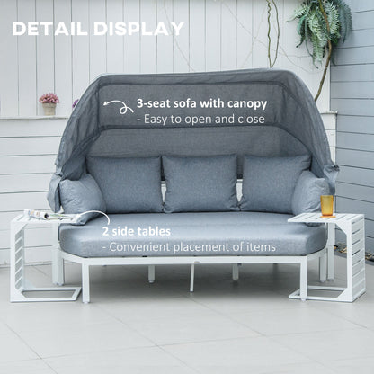 Outsunny 4 Pieces Outdoor Aluminium Patio Lounge Bed Furniture Set - White/Grey