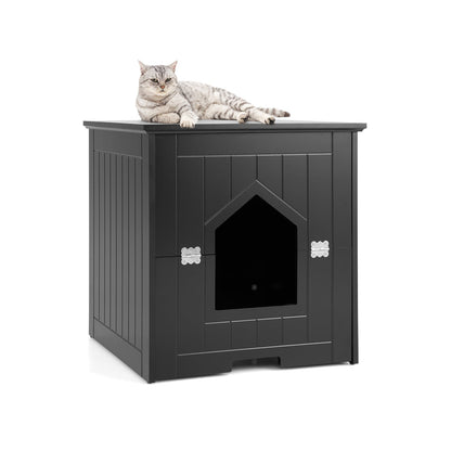 Cat Litter Box Enclosure with Flip Magnetic Half Door-Black