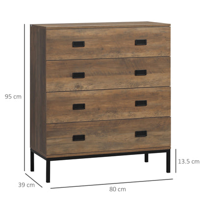4-Drawer Organiser Unit with Metal Frame and Wood-Effect Design - Brown