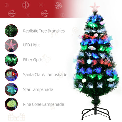 HOMCOM 4FT Pre-Lit Artificial Christmas Tree w/ Fibre Optic Baubles Fitted Star LED Light Holiday Home Xmas Decoration-Green