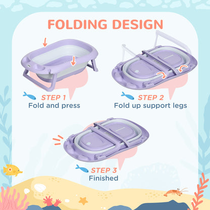 ZONEKIZ Foldable Baby Bathtub, W/ Non-Slip Support Legs, Cushion Pad, Shower Holder - Purple
