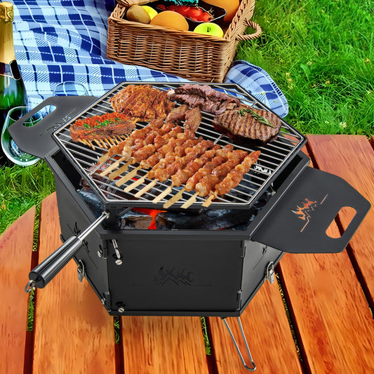 Portable Charcoal Grill Stove with Rotatable Grill and Foldable Body