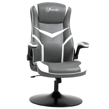 Vinsetto Video Game Chair with Adjustable Height, Swivel Base and PVC Leather Upholstery - Grey/White