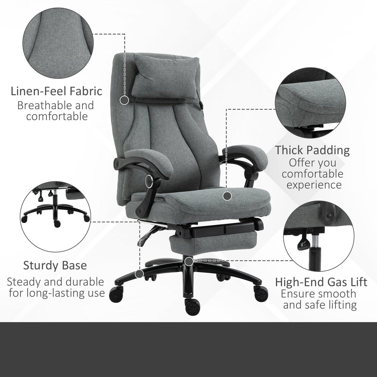 Vinsetto Massage Office Chair 2-Point Removable Vibration Massage Pillow Executive Ergonomic USB Power, Grey