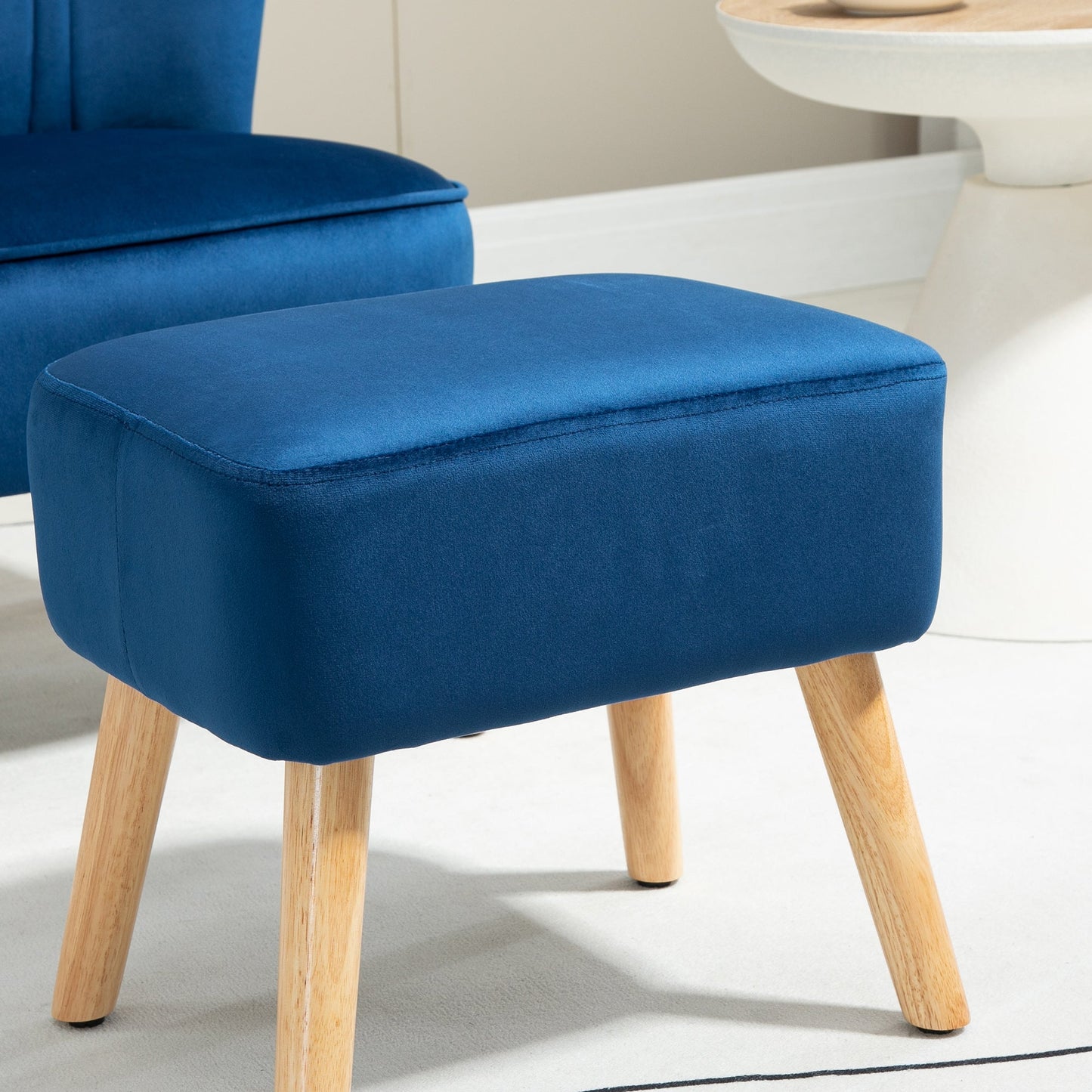 Velvet-Feel Tub Chair and Footstool - Blue