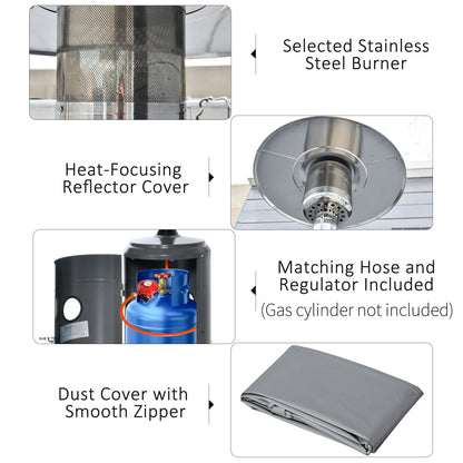 Outsunny 12.5KW Outdoor Gas Patio Heater with Wheels, Dust Cover, Regulator and Hose - Charcoal Grey