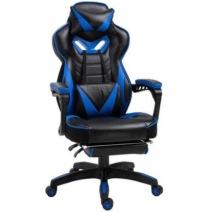 Vinsetto PU Leather Gaming Chair with Footrest and Headrest - Blue/Black