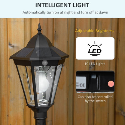 Outsunny 1.9M Garden Lamp Post Light, IP44 Outdoor LED Solar Powered Lantern Lamp with Aluminium Frame for Patio, Pathway and Walkway, Black