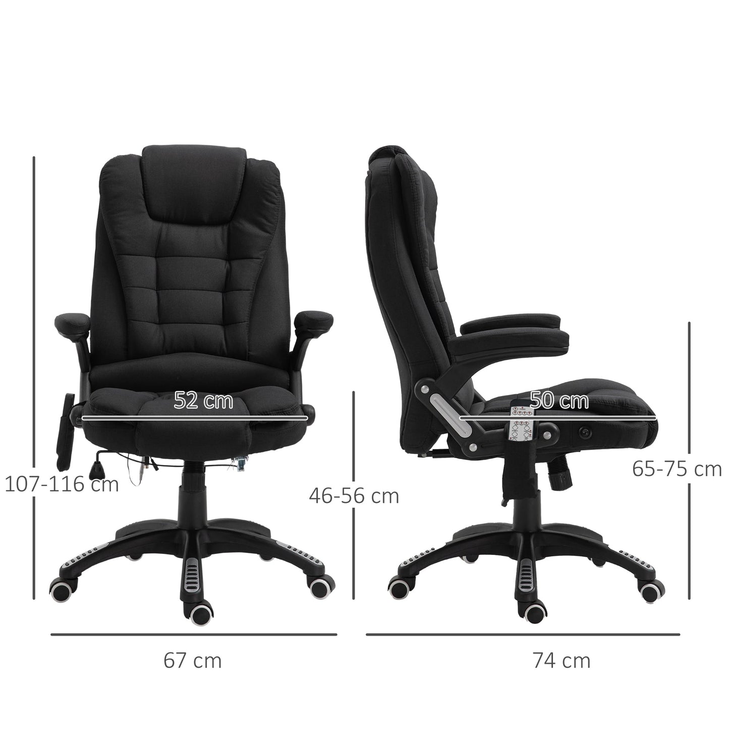 Vinsetto Massage Recliner Chair Heated Office Chair with Six Massage Points Linen-Feel Fabric 360Â° Swivel Wheels Black