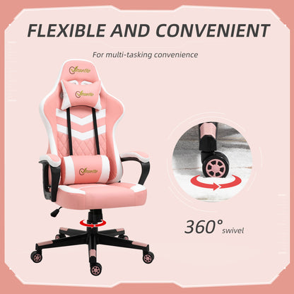 Vinsetto PVC Leather Racing Gaming Chair with Lumbar Support and Headrest - Pink/White