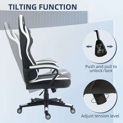 Vinsetto PVC Leather Gaming Desk Chair with Lumbar Support and Headrest - Black/White