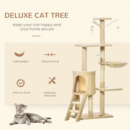 PawHut Cat Scratching Post 5-tier Tall Beige Condo Kitty Activity Centre Scratcher Climbing Tree with Toys Beige