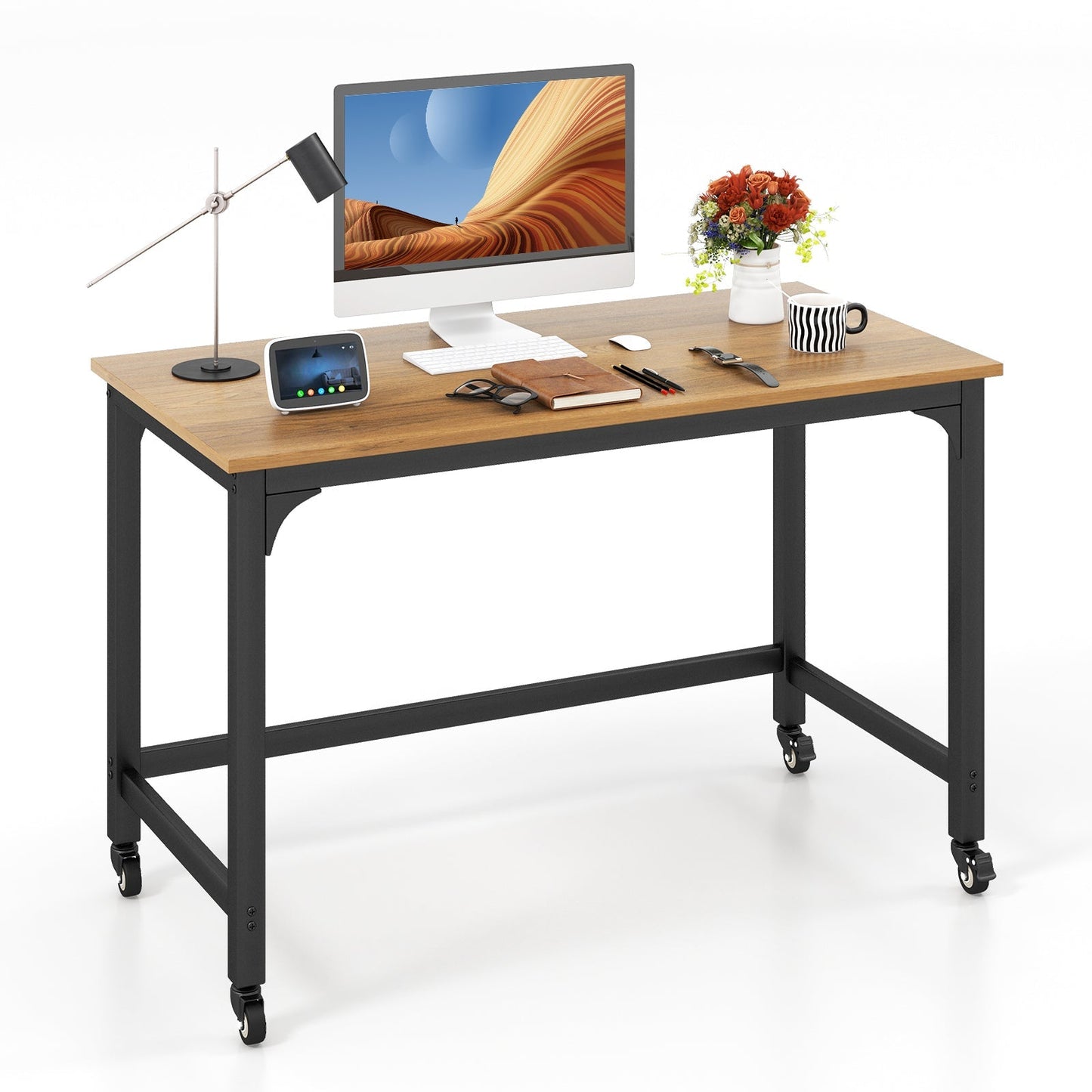 120cm Rolling Computer Desk on Wheels-Natural