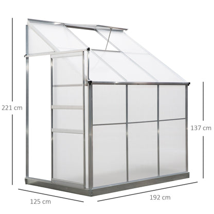 Walk-In Garden Greenhouse Heavy Duty Aluminum Polycarbonate with Roof Vent Lean to Design for Plants Herbs Vegetables 192 x 125 x 221 cm Frame w/