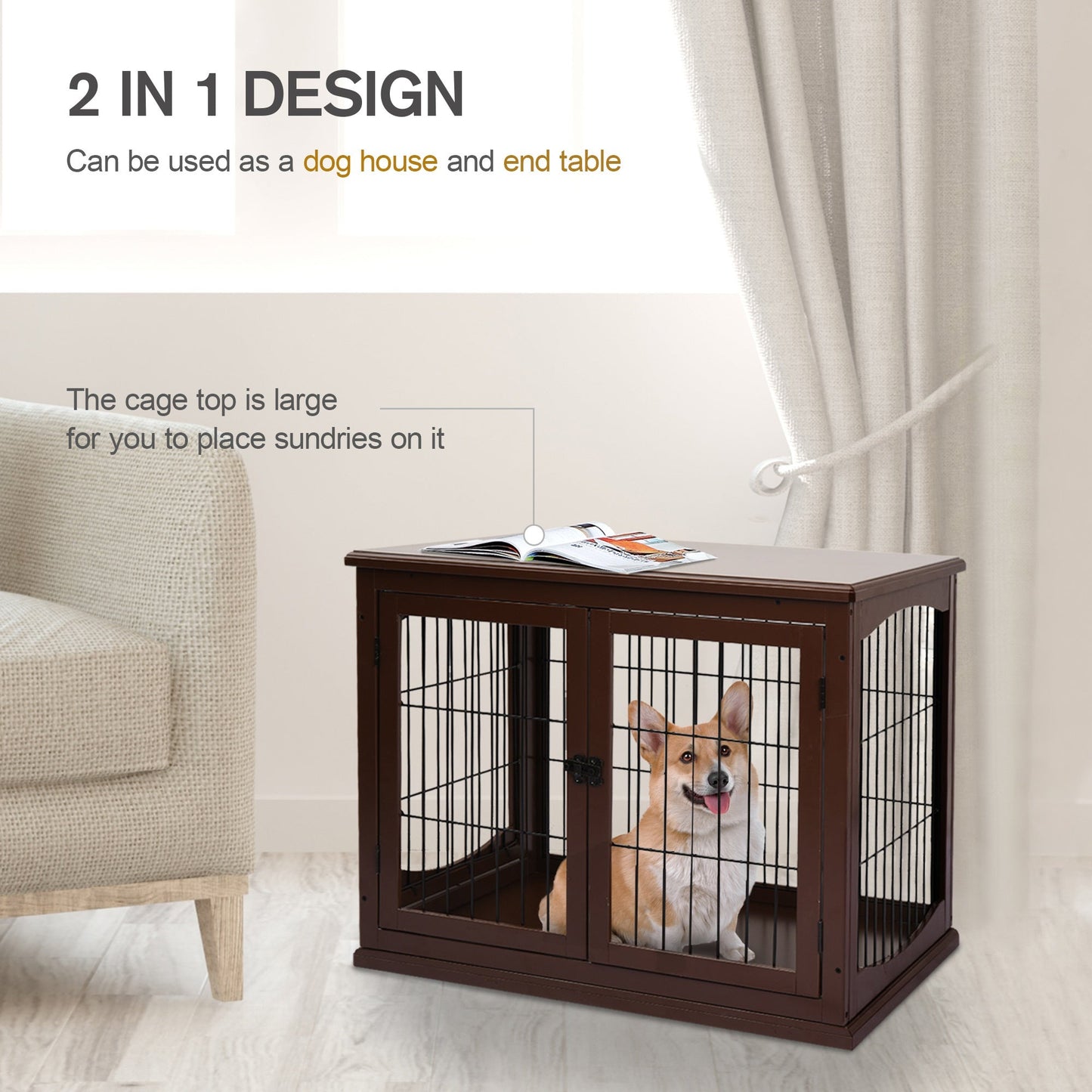 Small Dogs 3-Door MDF Indoor Cage Brown