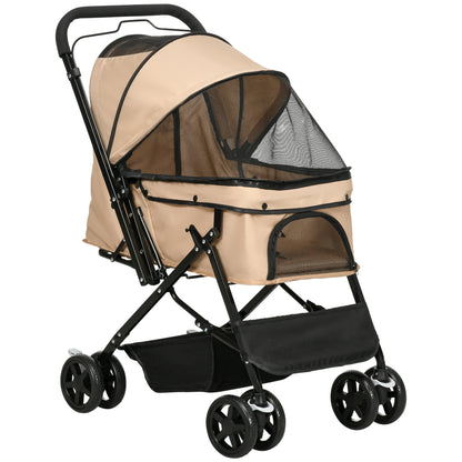 عربة أطفال PawHut Pet Stroller قابلة للطي للسفر للكلاب والقطط مع سلة فرامل بمقبض قابل للعكس