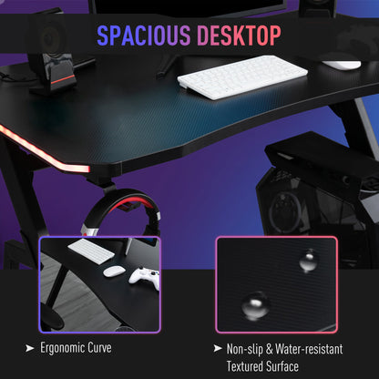 HOMCOM Gaming Desk Racing Style Home Office Ergonomic Computer Table Workstation with RGB LED Lights,  Black