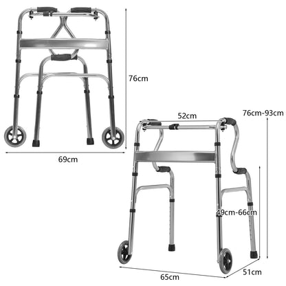 Folding Aluminum Walker Frame with Adjustable Heights and Wheels-Grey