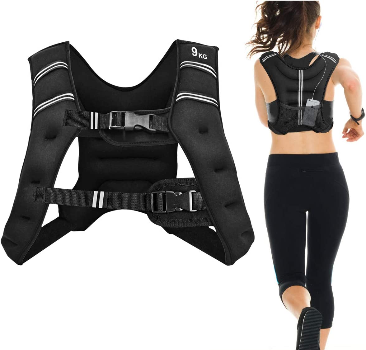 Weighted Vest with Adjustable Buckles and Mesh Bag