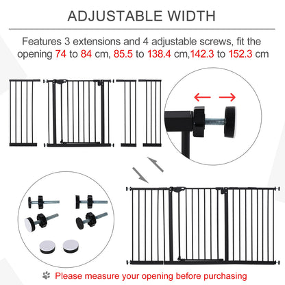 PawHut Retractable Pet Safety Gate Dog Barrier Home Doorway Corridors Room Divider Stair with 3 Extensions and Adjustable Screws Black 76.2 x 152.3 cm