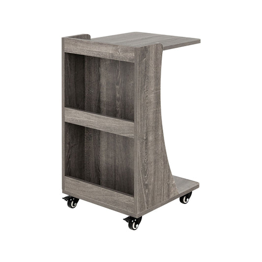 C-Shaped Side Table with Storage Shelf for Bedroom and Living Room-Grey