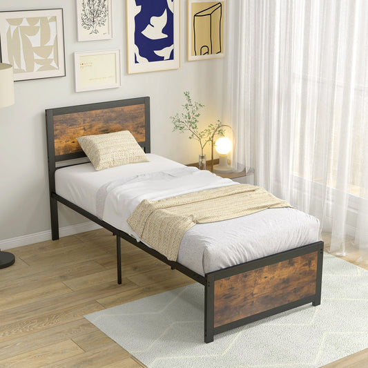 Single Size Bed Frame with High Headboard Metal Slats-S