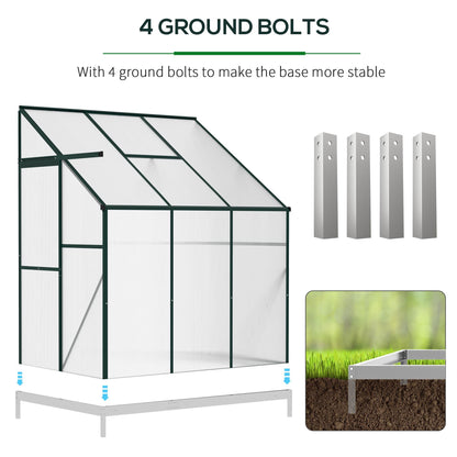 Walk-In Lean to Greenhouse Garden Heavy Duty Aluminium Polycarbonate with Roof Vent for Plants Herbs Vegetables, Green, 192 x 127 x 220 cm