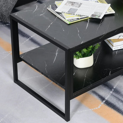 BORO Two-Tier Laminate Marble Print Table Top Coffee Table w/Metal Frame