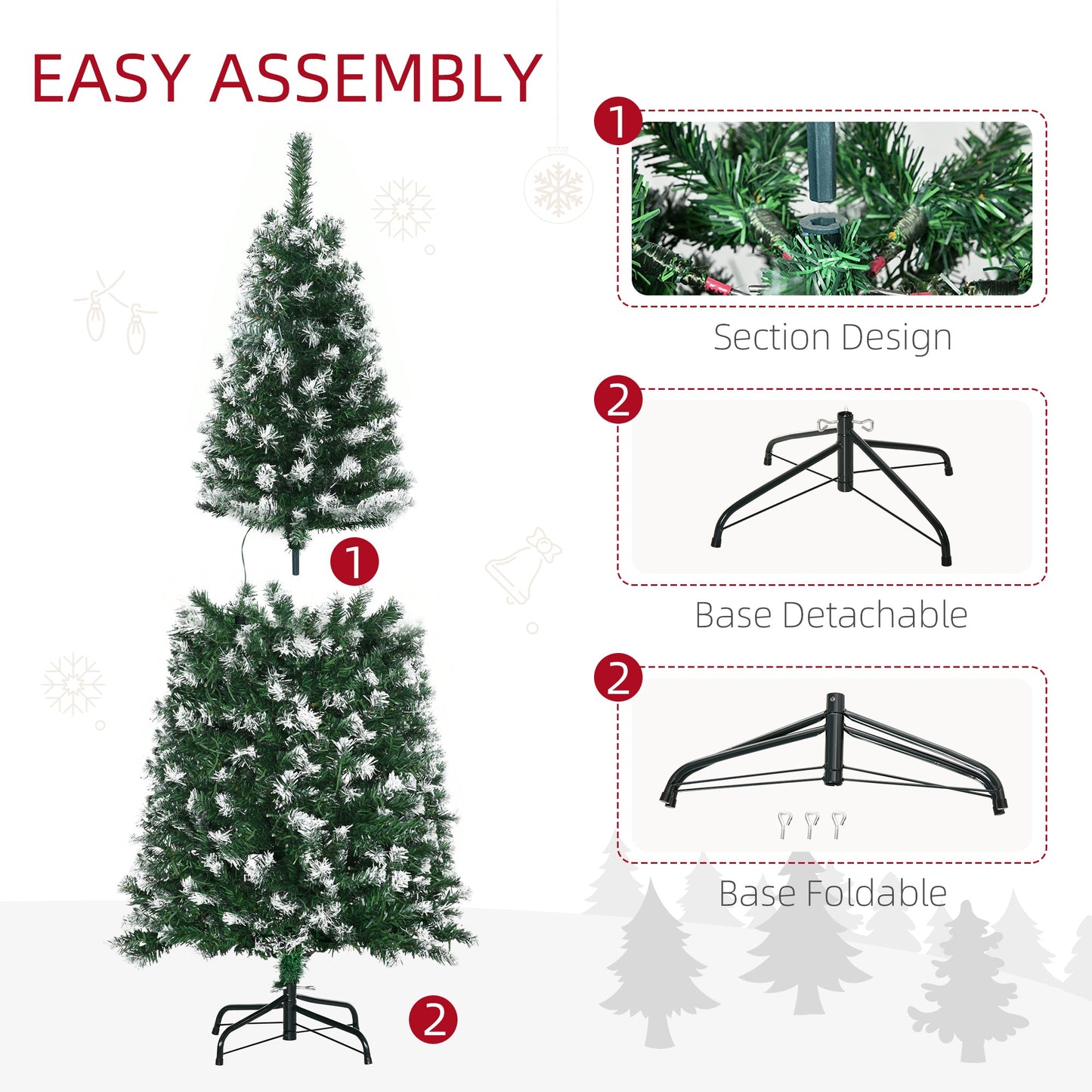 HOMCOM 5FT Tall Prelit Pencil Slim Artificial Christmas Tree with Realistic Branches, 250 Colourful LED Lights and 408 Tips, Xmas Decoration, Green