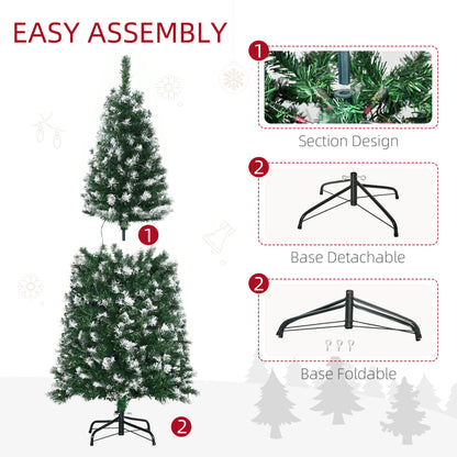 HOMCOM 5FT Tall Prelit Pencil Slim Artificial Christmas Tree with Realistic Branches, 250 Colourful LED Lights and 408 Tips, Xmas Decoration, Green