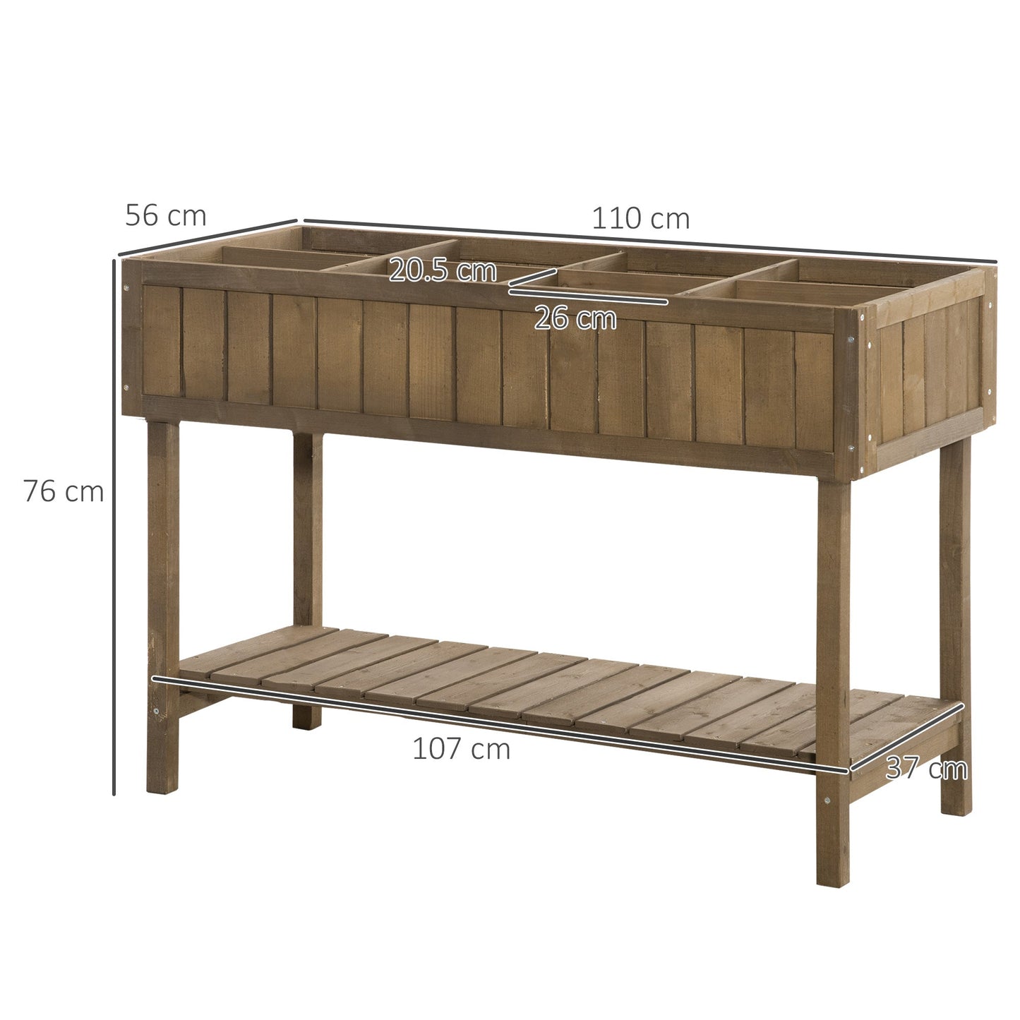 Wooden Herb Planter Raised Bed Container Garden Plant Stand Bed 8 Boxes 110L x 46W x 76Hcm Brown