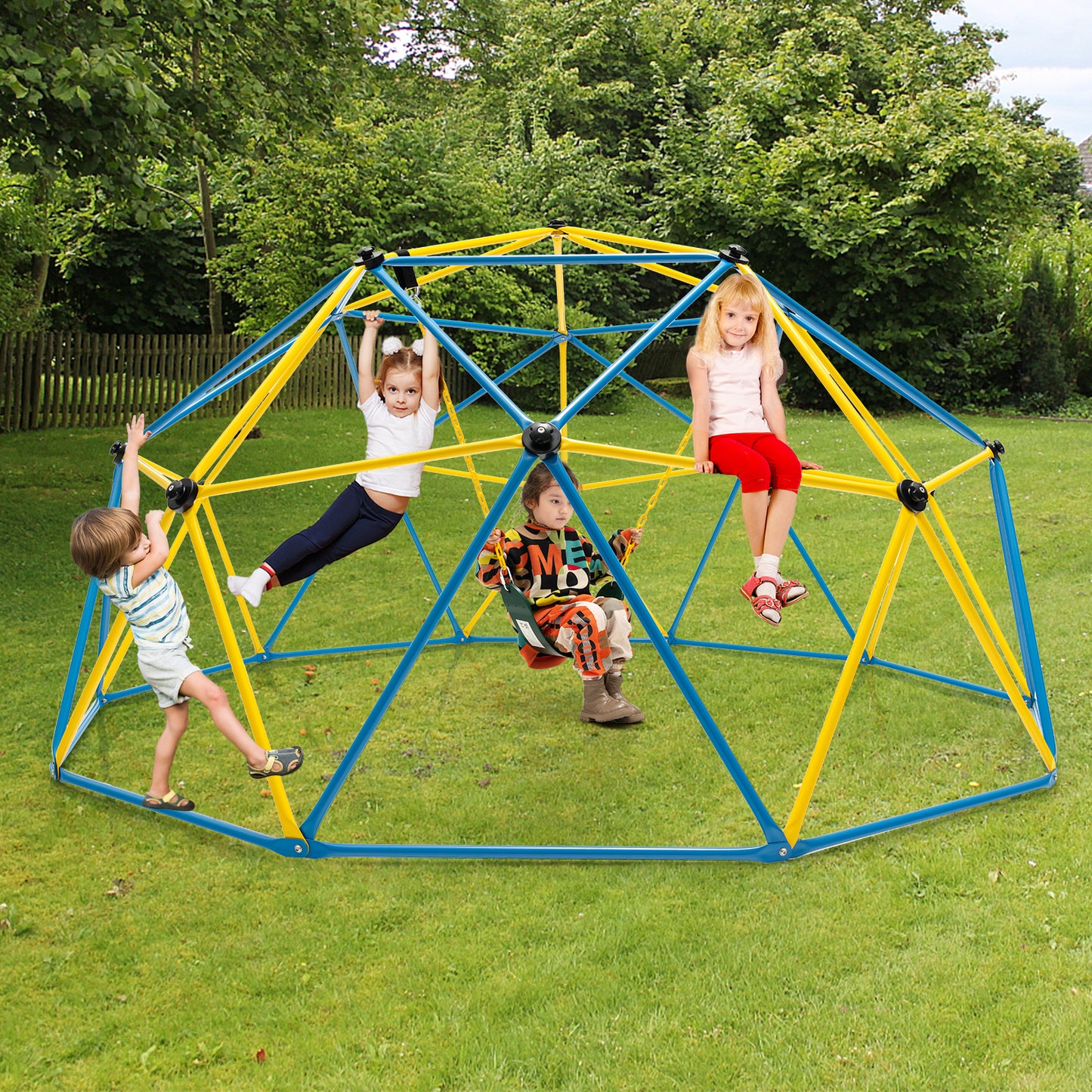 10FT Kids Geometric Dome Climber with Convenient Grip-Blue & Yellow