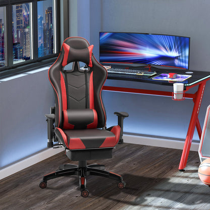 HOMCOM Gaming Chair High Back Swivel Home Office Computer Racing Gamer Desk Chair Faux Leather with Footrest, Wheels, Black Red