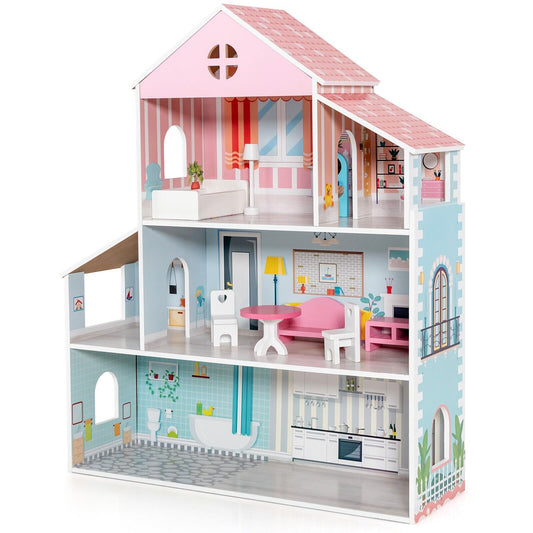 Wooden Dolls House with Furniture Accessories