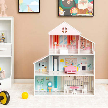 Wooden Dolls House with Furniture Accessories