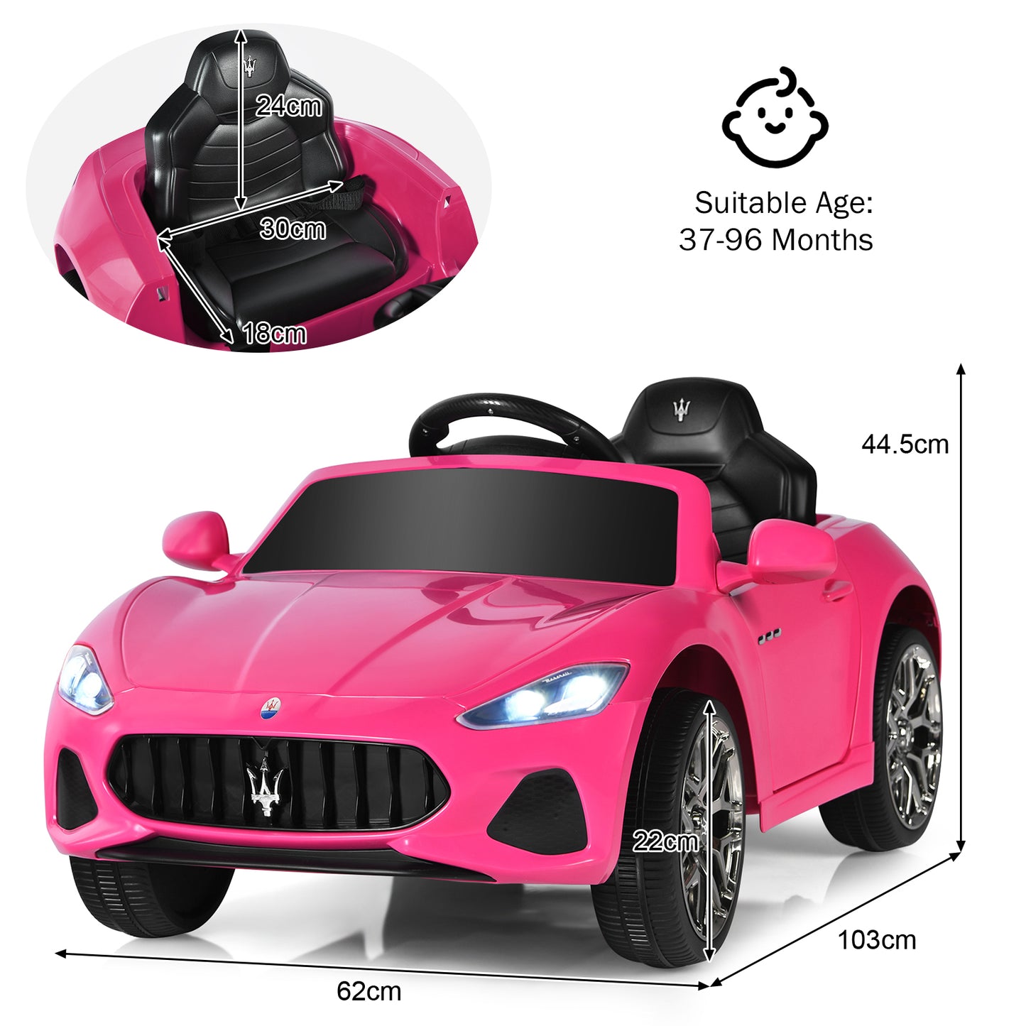 12V Electric Kids Ride On Car for 3+ Years Old Boys Girls-Pink