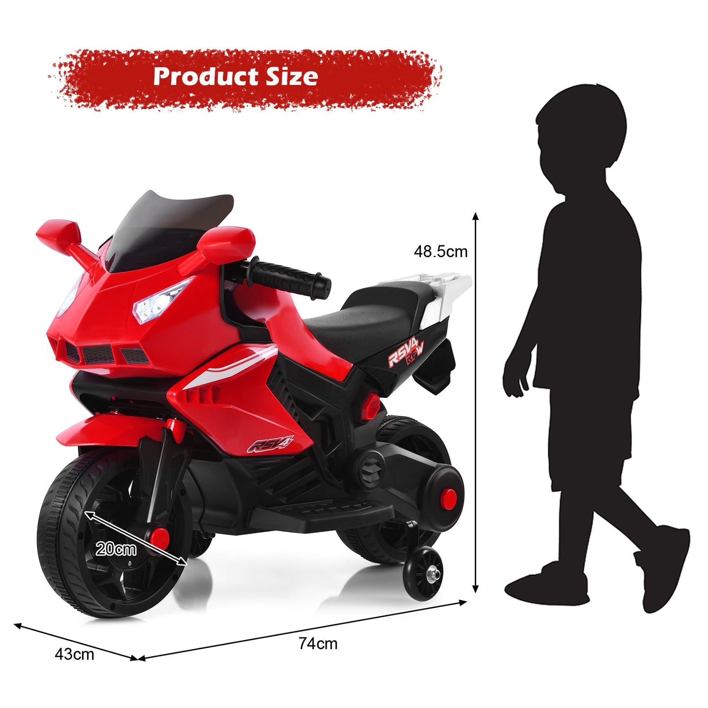 Kids Electric Ride on Motorcycle with 2 Training Wheels-Red