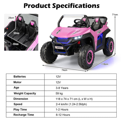 12V Electric Truck Car with Remote Controland Battery Powered UTV-Pink