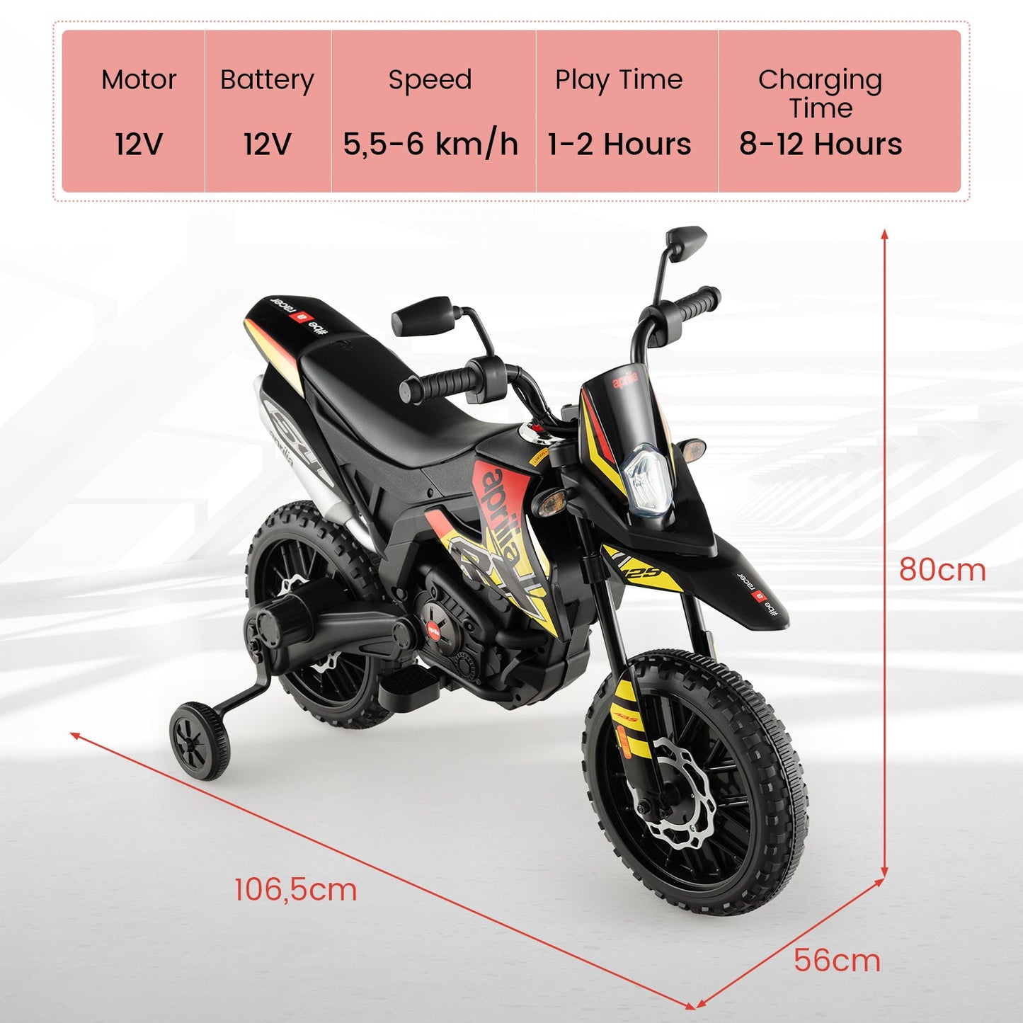 12V Battery Powered Toddler Motorbike with Music for 3-8 Years Old Kids-Black